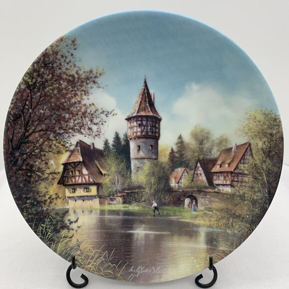 At The Water Tower Collector Plate COA and Box 1992 Helmut Glossl Artist Germany - Picture 2 of 14